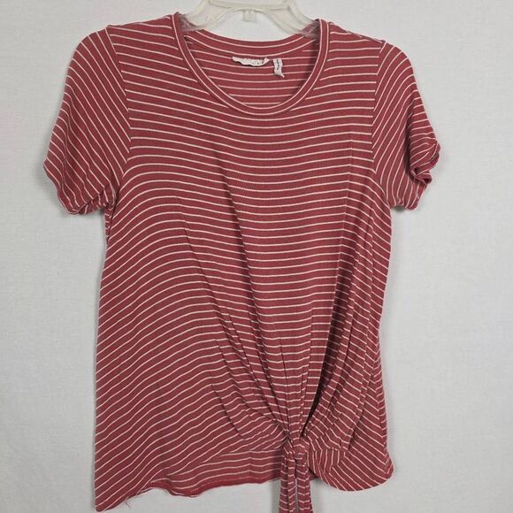 LUQ Womens Striped Front Tie Top Red White S - Picture 2 of 7
